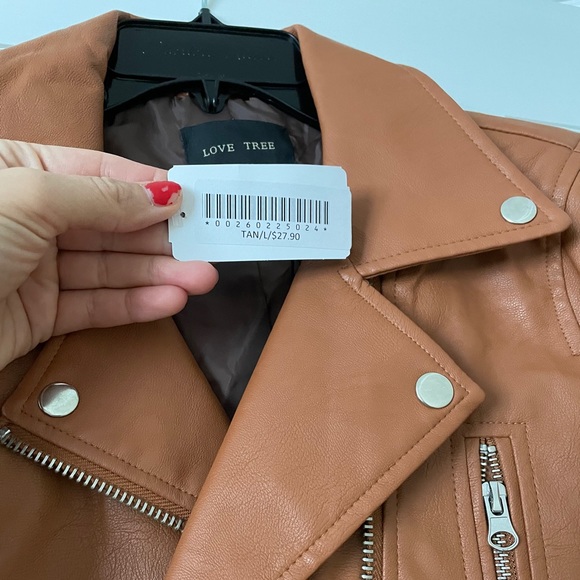 Tan Faux Leather Jacket Size Large NWT - Picture 3 of 3